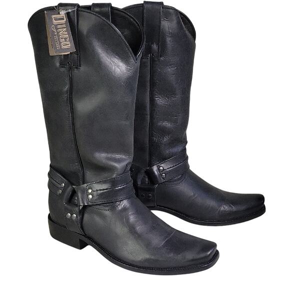 Dingo Hombre Black Leather Harness Motorcycle Boots Mens Size 8D NWT - Picture 1 of 15